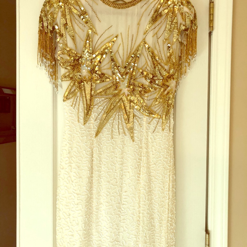 White and gold beaded dress